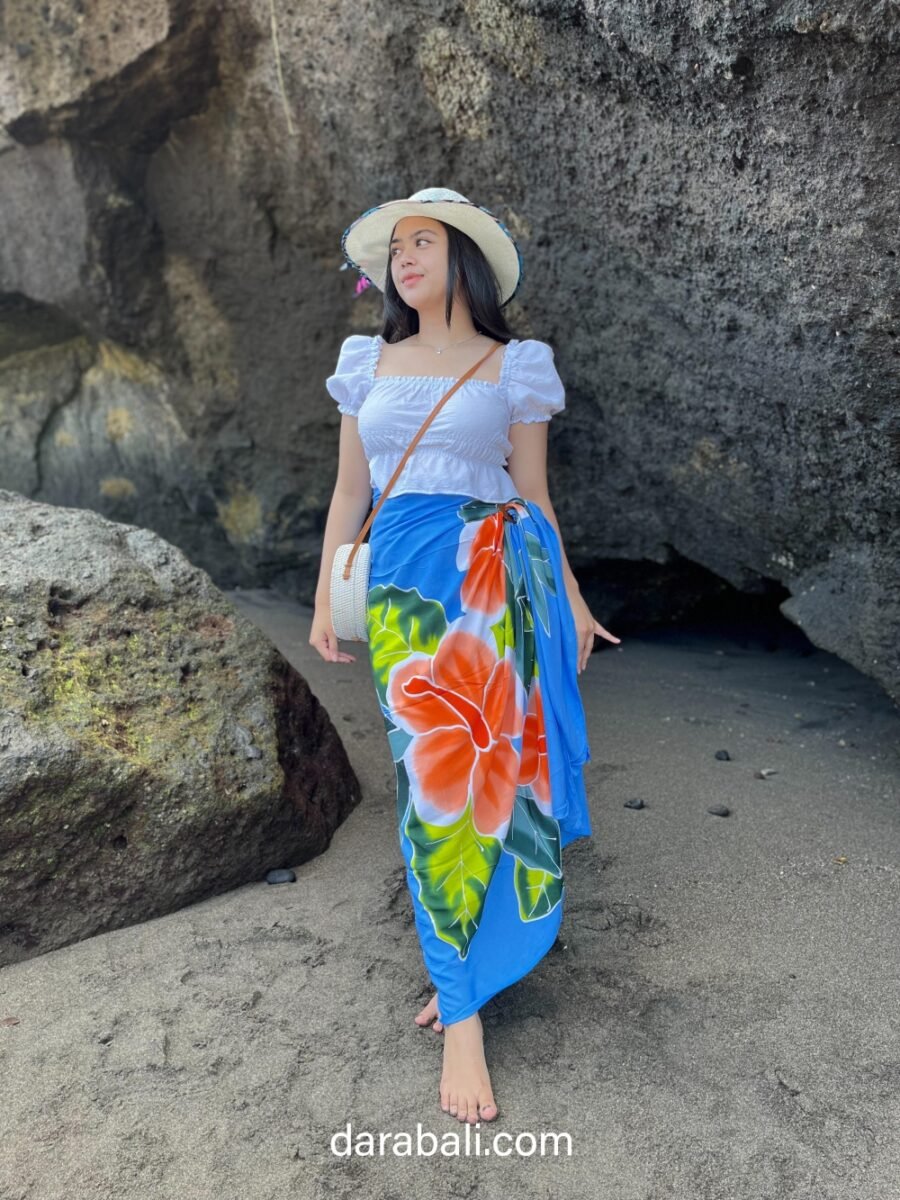 Lavalava with Hibicus Flowers in Light Blue Color by Darabali