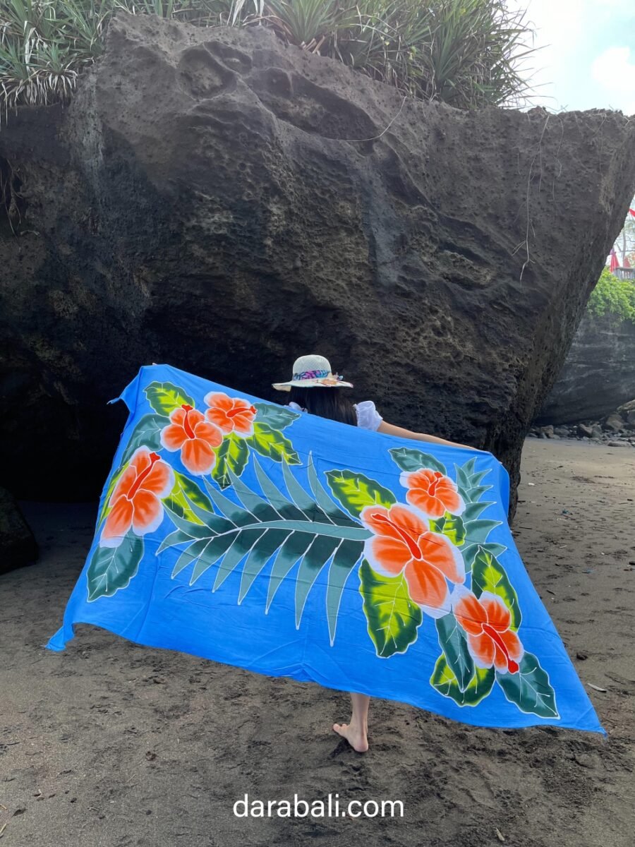 Lavalava with Hibicus Flowers in Light Blue Color by Darabali