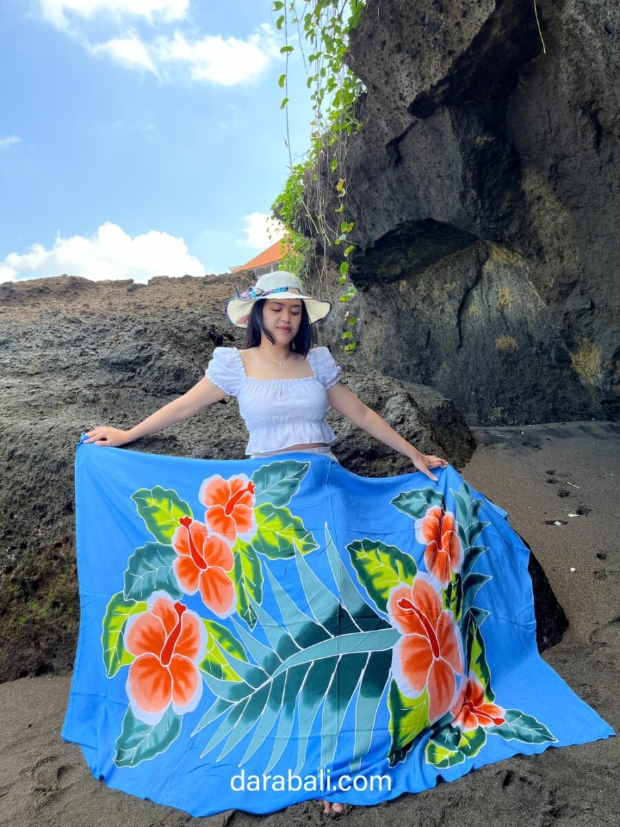 Lavalava with Hibicus Flowers in Light Blue Color by Darabali