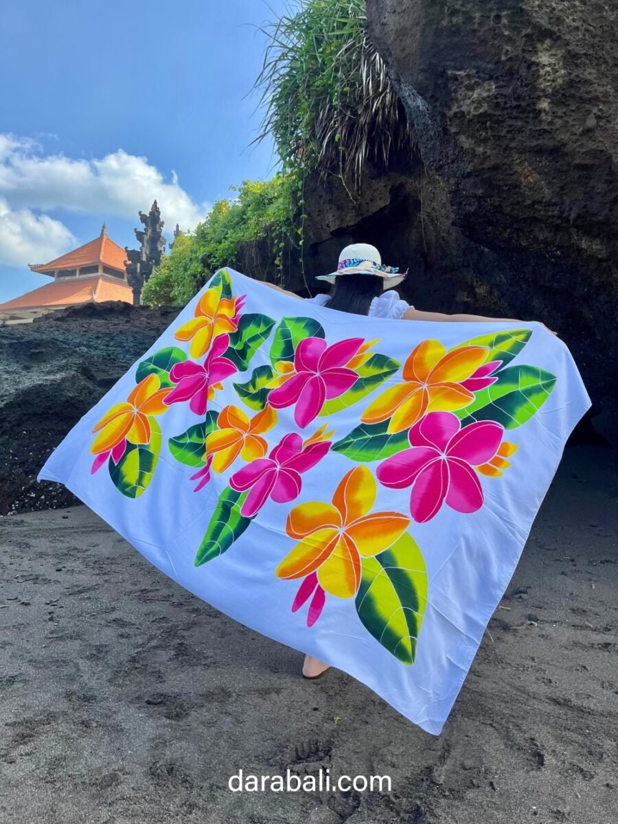 Pareo with Hisbiscus Flowers in White Color by Darabali