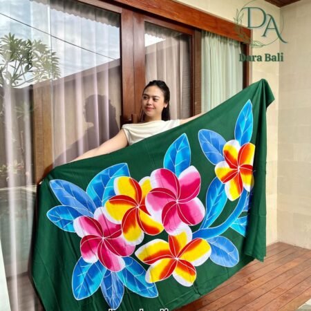 Hand Painted Sarong with Floral Design in Dark Green Color by Darabali