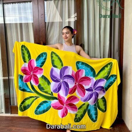 Hand Painted Yellow sarong with Frangipani Design by Darabali