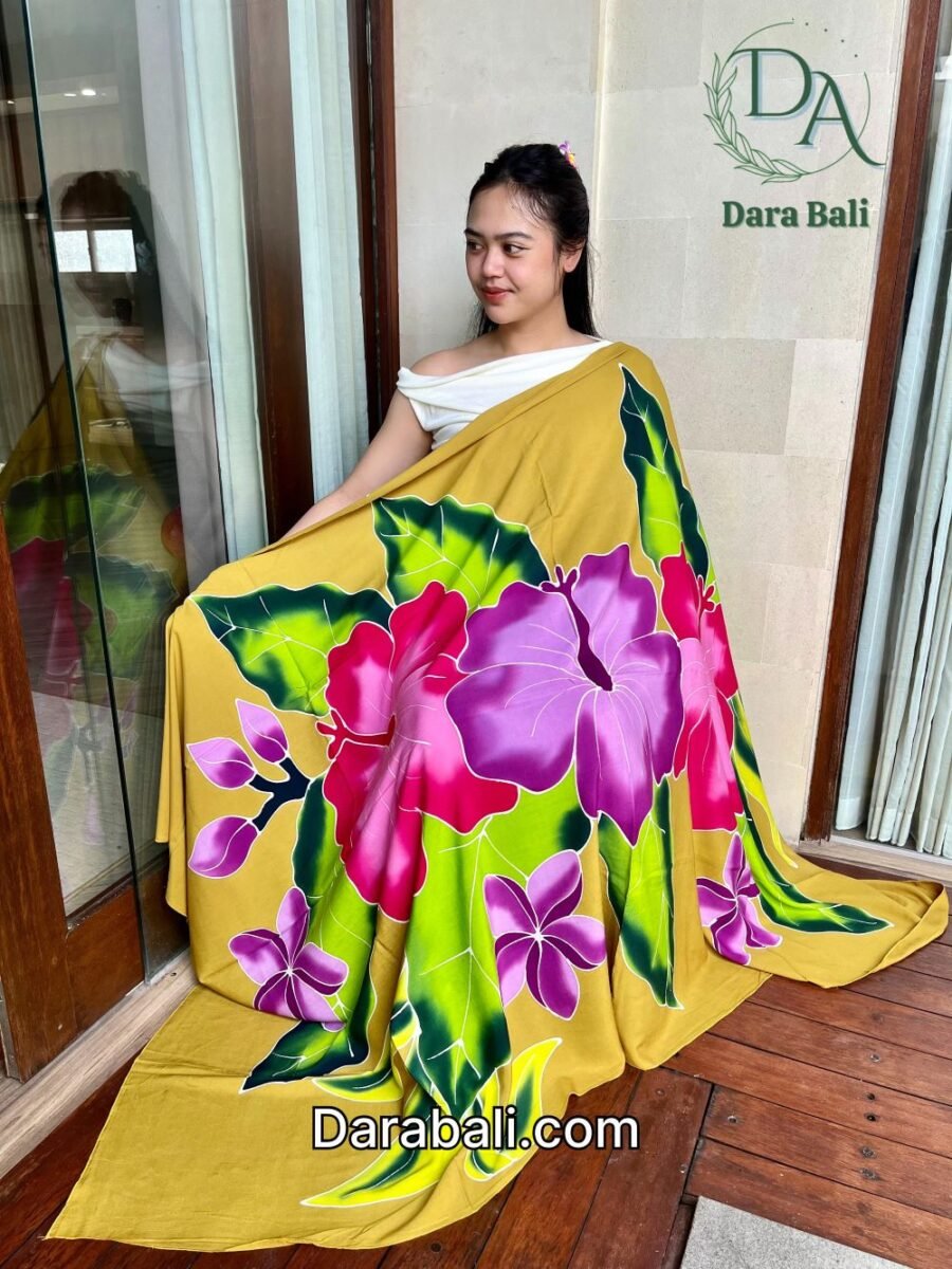 Hand Painted Sarong with Hisbiscus Floers By Darabali