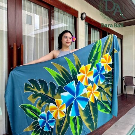 Hand Painted sarong with Tropical Design in Grey color By Darabali