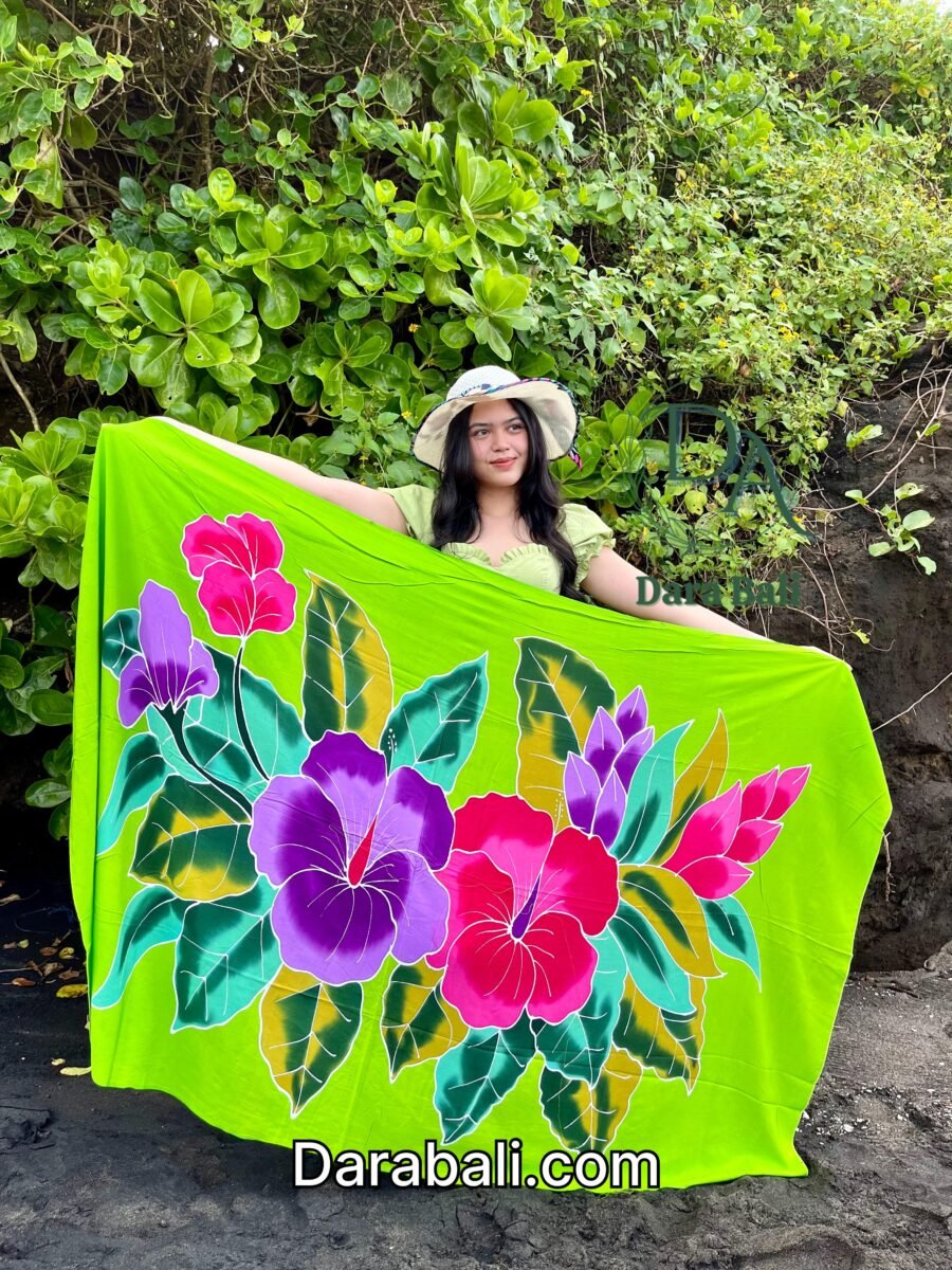Floral Green Lavalava with Hisbiscus Flowers by Darabali