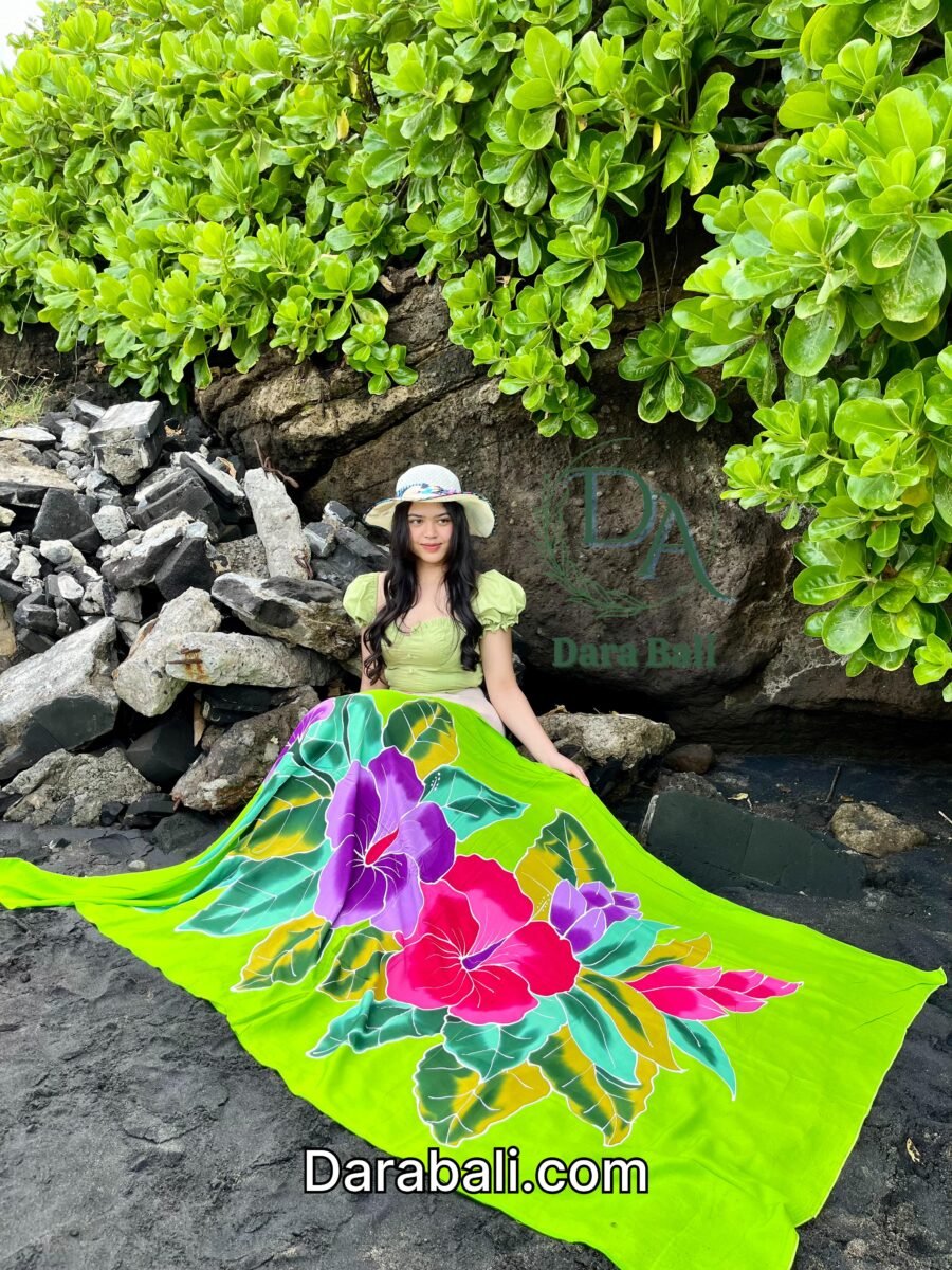 Floral Green Lavalava with Hisbiscus Flowers by Darabali
